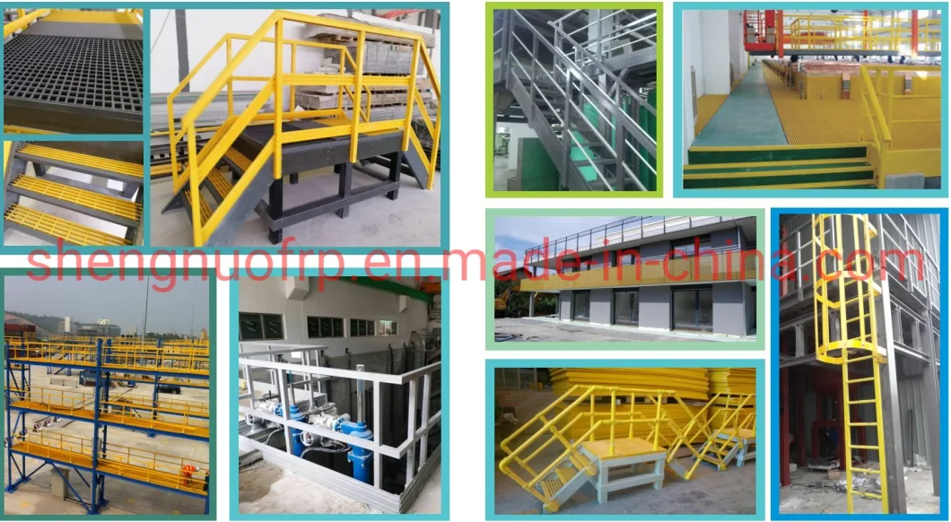 FRP/GRP Molded Grating System Stair Tread Safety Handrail