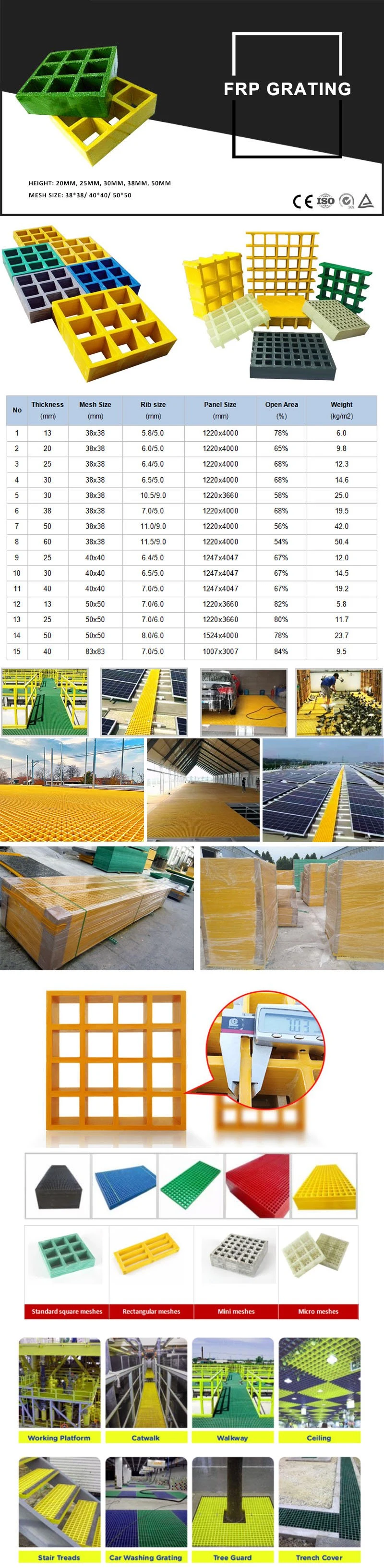 Plant Cover Vinyl Fibreglass Mesh Flooring Outdoor Glass Reinforced Epoxy Fiberglass Grate Decking Manufacturers