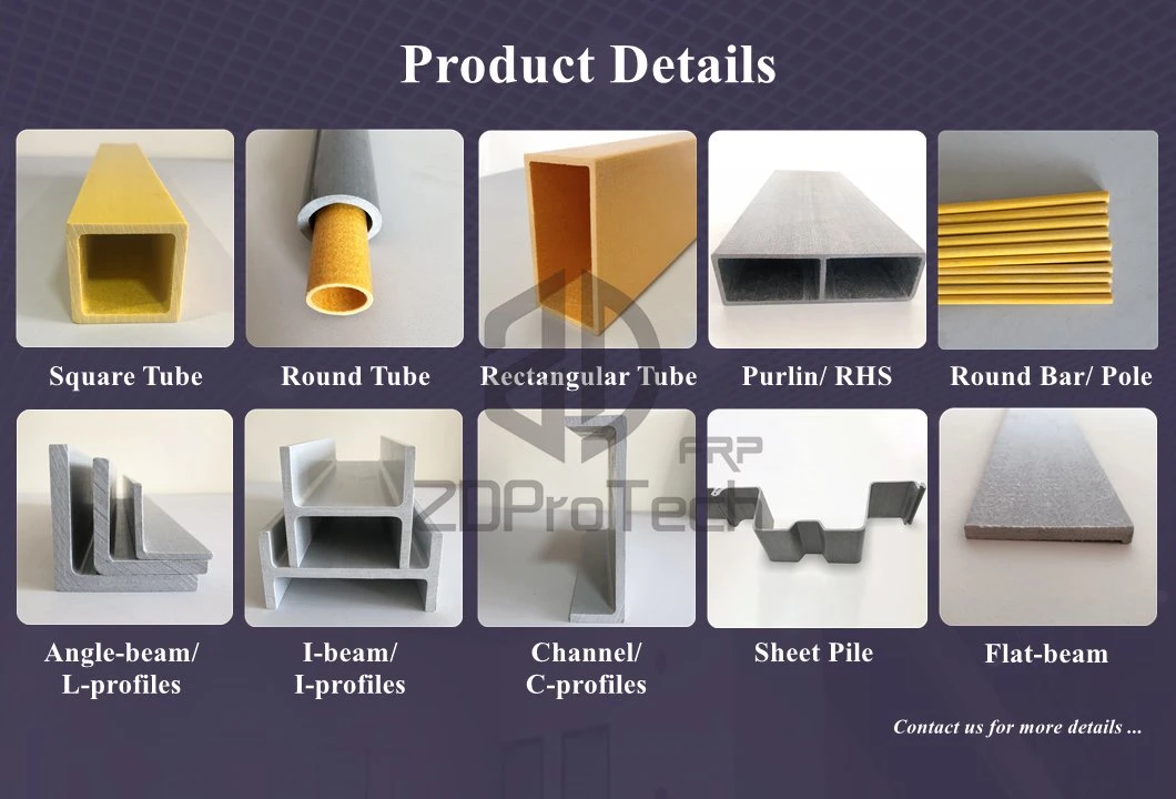 China Factory Supplier Pultruded Fiberglass Solid Square U-Channel C Shape Beam.